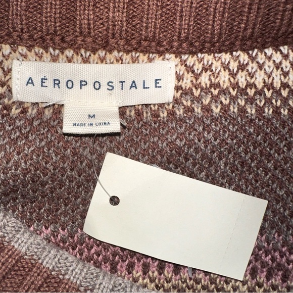 Aeropostale Women’s Brown Cream Fair Isle Cropped Crew Sweater Size Medium - Picture 8 of 10